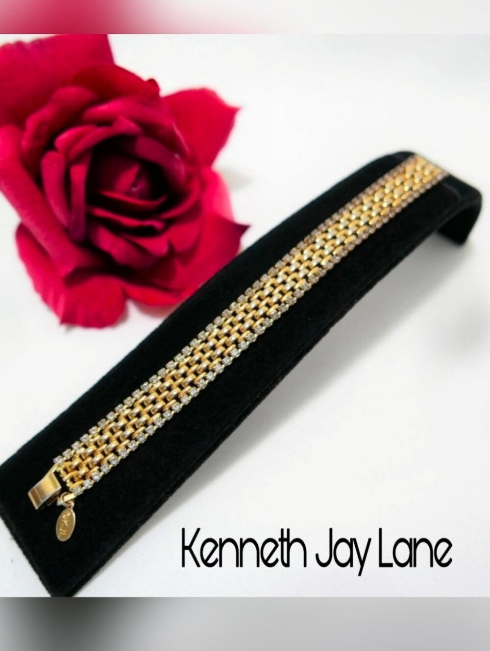Kenneth Jay Lane Gold Crystal Multi-Strand Bracelet 1990s VTG